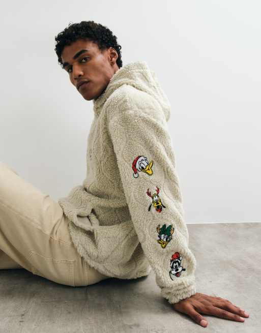 ASOS DESIGN Disney relaxed borg hoodie met Christmas Mickey Mouse-print in ecru, 2 van 5