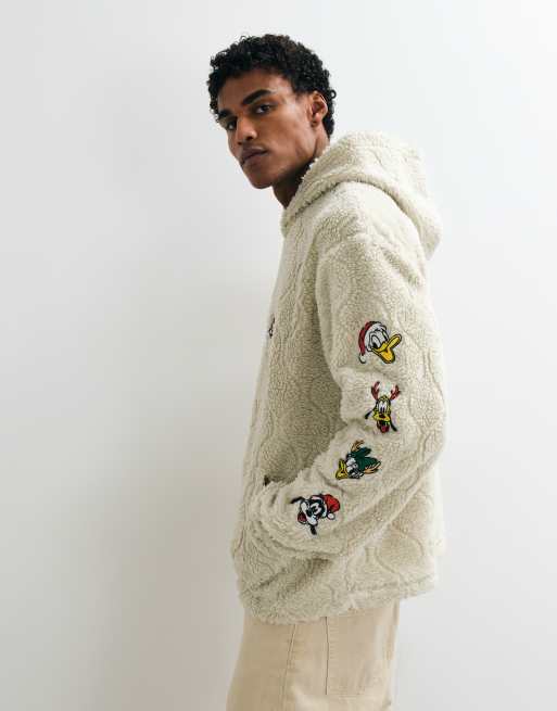 ASOS DESIGN Disney relaxed borg hoodie met Christmas Mickey Mouse-print in ecru, 5 van 5