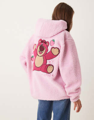 ASOS DESIGN Disney relaxed borg hoodie with Mickey Mouse print in pink