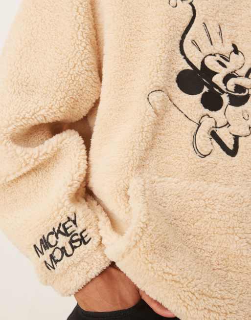 ASOS DESIGN Disney relaxed borg hoodie with Mickey Mouse print in white, 3 of 4