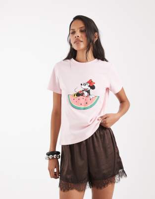 Asos Design Disney Relaxed Tee With Minnie Print-pink