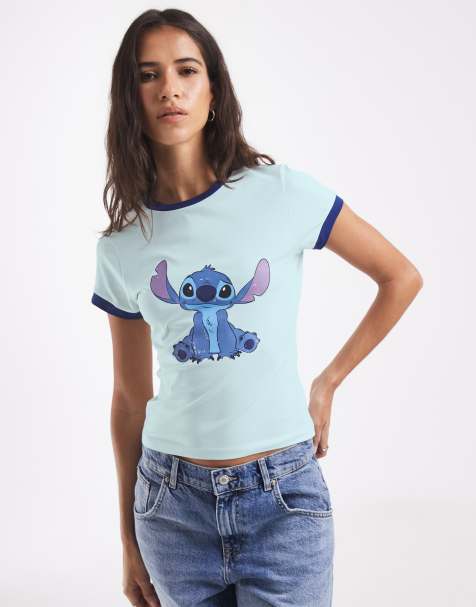 ASOS DESIGN Disney Ringer-Baby-T-Shirt mit Stitch-Print in Blau - view 1