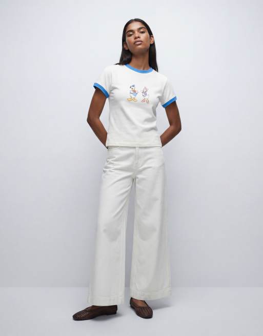 ASOS DESIGN Disney ringer baby tee med Donald og Daisy Duck-print i hvid, 5 af 8