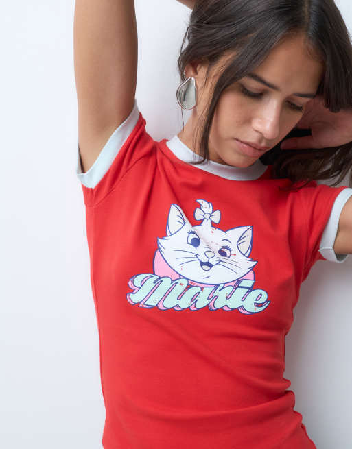 ASOS DESIGN Disney ringer baby tee with Marie print in red, 2 of 4