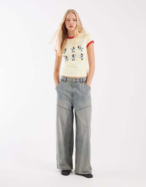 ASOS DESIGN Disney ringer baby tee with Minnie Mouse chart print in yellow, 2 of 4