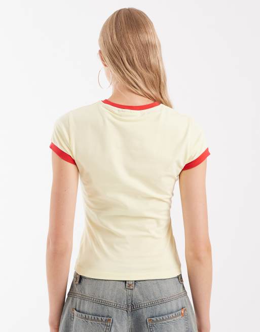 ASOS DESIGN Disney ringer baby tee with Minnie Mouse chart print in yellow, 3 of 4