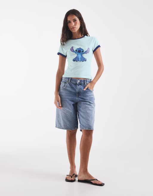 ASOS DESIGN Disney ringer baby tee z nadrukiem Stitcha w kolorze niebieskim, 3 z 4