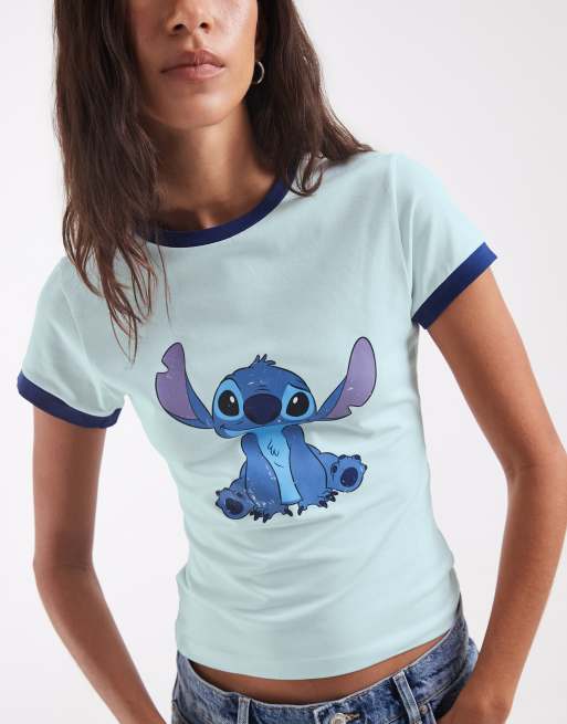 ASOS DESIGN Disney ringer baby tee z nadrukiem Stitcha w kolorze niebieskim, 4 z 4