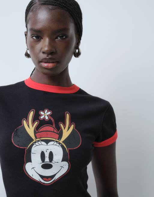 ASOS DESIGN Disney ringer-babytop met distressed Minnie-rendierprint in zwart, 4 van 5