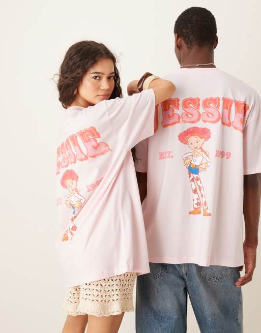 ASOS DESIGN – Disney – Rosa t-shirt i oversize och unisex-modell med Toy Story Jessie-tryck