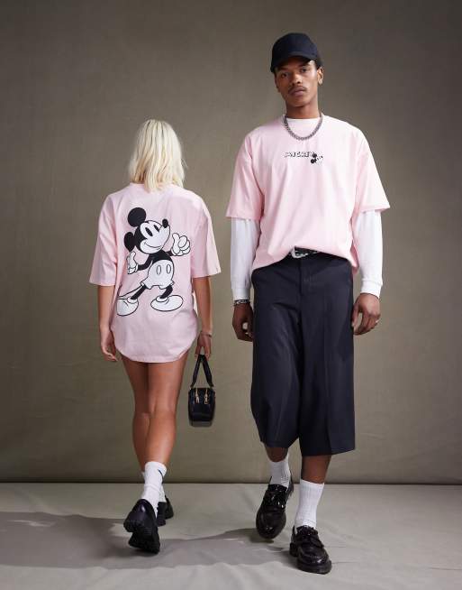 ASOS DESIGN – Disney – Rosa, tvättad, oversize t-shirt i unisex-modell med Musse Pigg-tryck