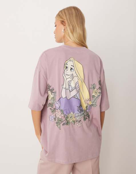 ASOS DESIGN – Disney – Różowy T-shirt oversize z nadrukami z bajki „Zaplątani” - view 1