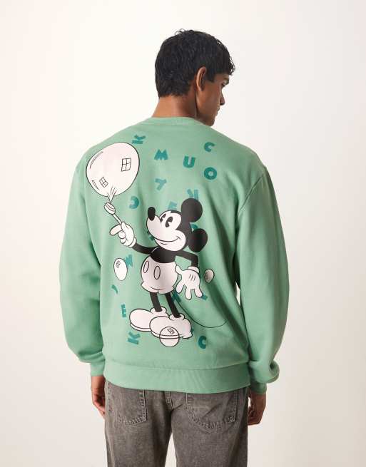 ASOS DESIGN - Disney - Ruimvallend uniseks sweatshirt met Mickey Mouse-print in groen, 3 van 4