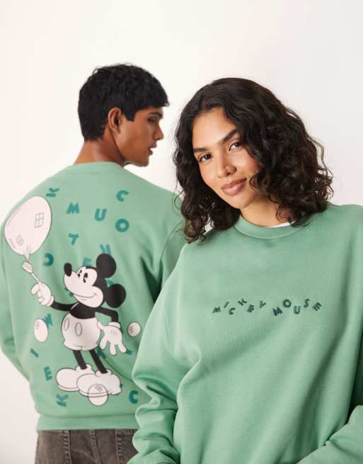 ASOS DESIGN - Disney - Ruimvallend uniseks sweatshirt met Mickey Mouse-print in groen, 4 van 4