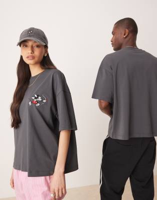 ASOS DESIGN - Disney - Schweres Unisex-T-Shirt in Anthrazit mit Oversize-Schnitt und Micky Maus Amor-Print-Grau