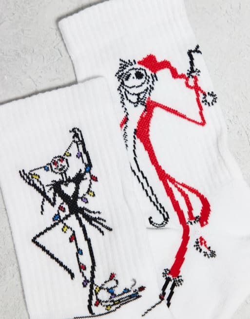 ASOS DESIGN - Disney set van 2 paar sokken met Nightmare Before Christmas print in wit, 3 van 3
