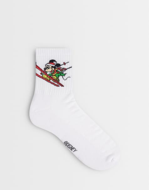 ASOS DESIGN Disney socks with Mickey Mouse ski graphic in ecru - view 1