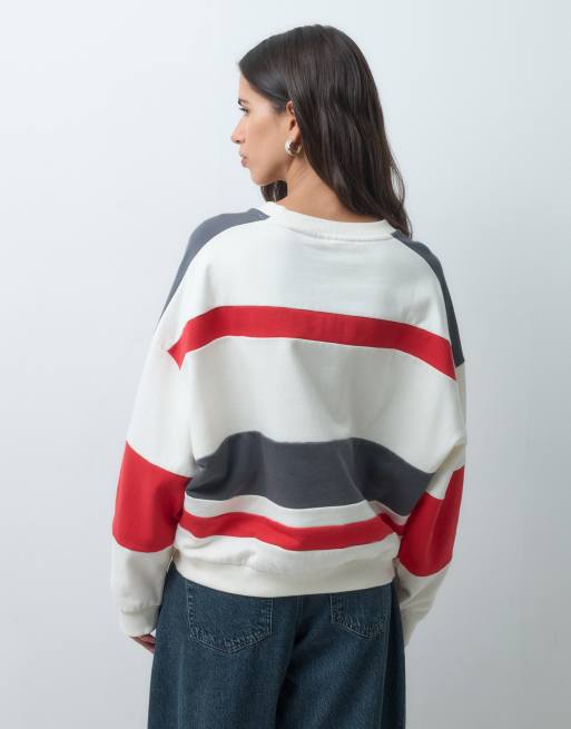 ASOS DESIGN Disney stripe contrast sweatshirt with Mickey Mouse print in white, 3 of 4