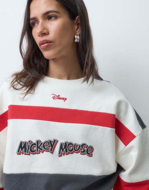 ASOS DESIGN Disney stripe contrast sweatshirt with Mickey Mouse print in white, 4 of 4