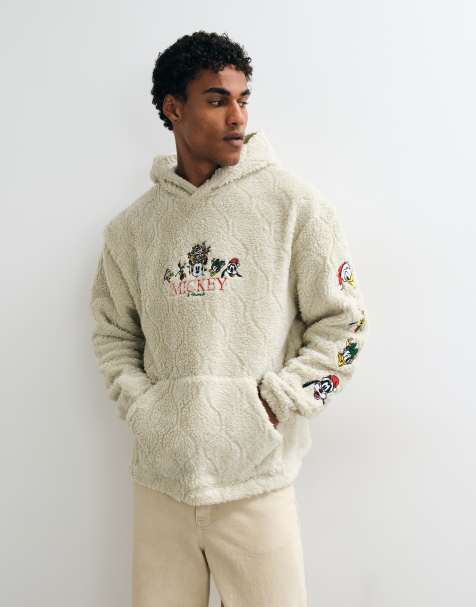 ASOS DESIGN Disney sudadera con capucha borg holgada con estampado de Mickey Mouse de Christmas en crudo - view 1