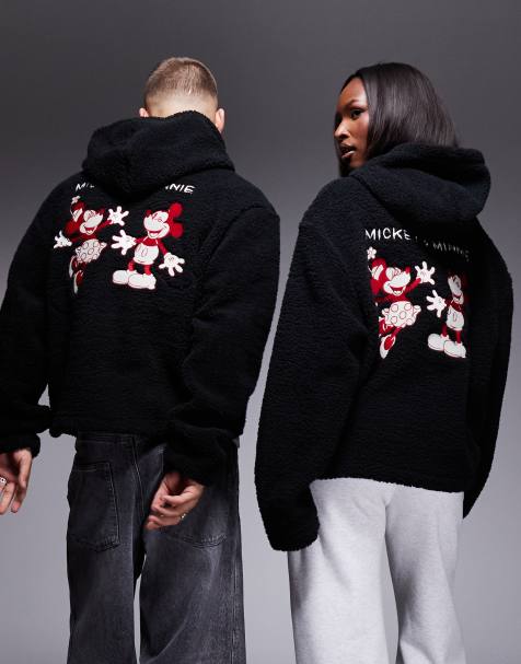 ASOS DESIGN – Disney – Svart oversize huvtröja i unisex-modell med Musse Pigg- och Mimmi Pigg-tryck - view 1