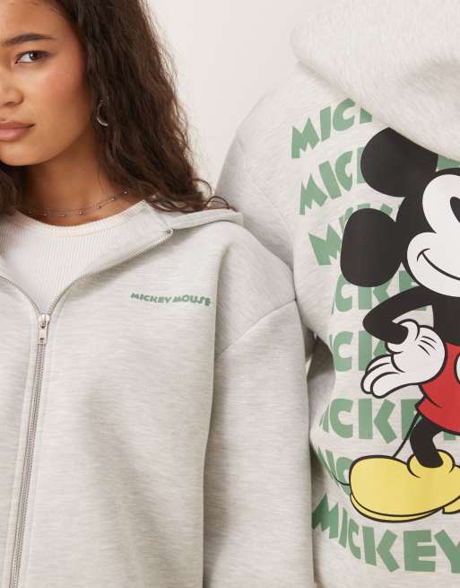 ASOS DESIGN - Disney - Sweat à capuche unisexe oversize à col zippé façon néoprène avec imprimé Mickey Mouse - Gris, 4 de 4