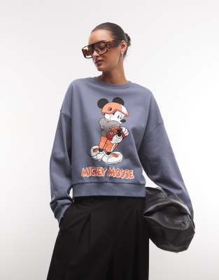 Asos Design Disney Sweatshirt With Mickey Mouse Football Print In Animal Print