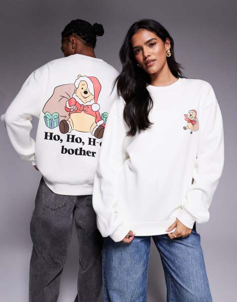 ASOS DESIGN Disney Christmas Relaxed sweatshirt with Winnie The Pooh prints in off-white