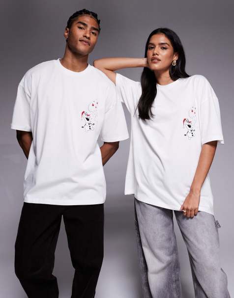 ASOS DESIGN – Disney – Świąteczny T-shirt oversize w kolorze złamanej bieli z nadrukiem z Krainą Lodu - view 1