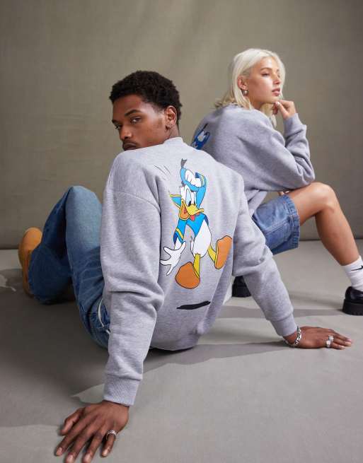ASOS DESIGN Disney – Szara melanżowa bluza oversize unisex z nadrukami z motywem Kaczora Donalda
