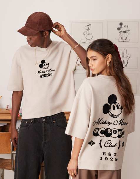 ASOS DESIGN – Disney – Szary T-shirt unisex o pudełkowym kroju oversize z nadrukiem Myszki Miki - view 1