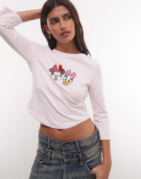 ASOS DESIGN Disney t-shirt à manches 3/4 avec imprimé Minnie et Daisy en rose bébé - view 1