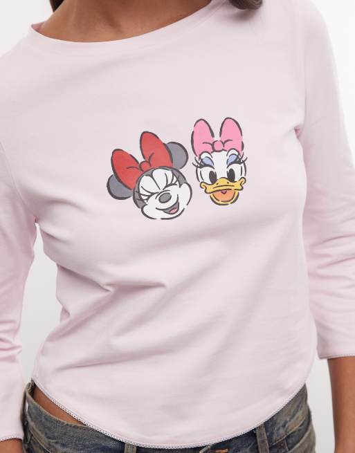 ASOS DESIGN Disney t-shirt à manches 3/4 avec imprimé Minnie et Daisy en rose bébé, 3 de 4