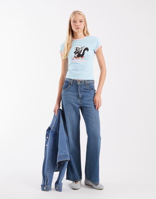 ASOS DESIGN Disney t-shirt bébé à bordures contrastées avec imprimé Flower en bleu bébé, 2 de 4