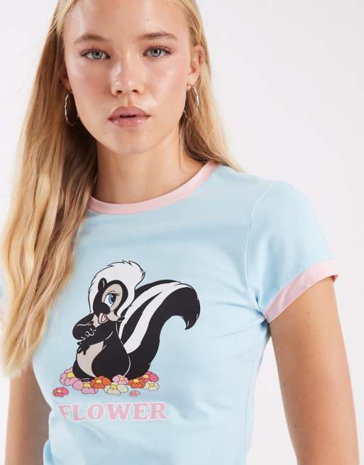 ASOS DESIGN Disney t-shirt bébé à bordures contrastées avec imprimé Flower en bleu bébé, 3 de 4
