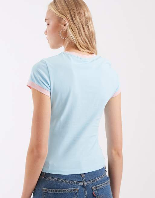 ASOS DESIGN Disney t-shirt bébé à bordures contrastées avec imprimé Flower en bleu bébé, 4 de 4