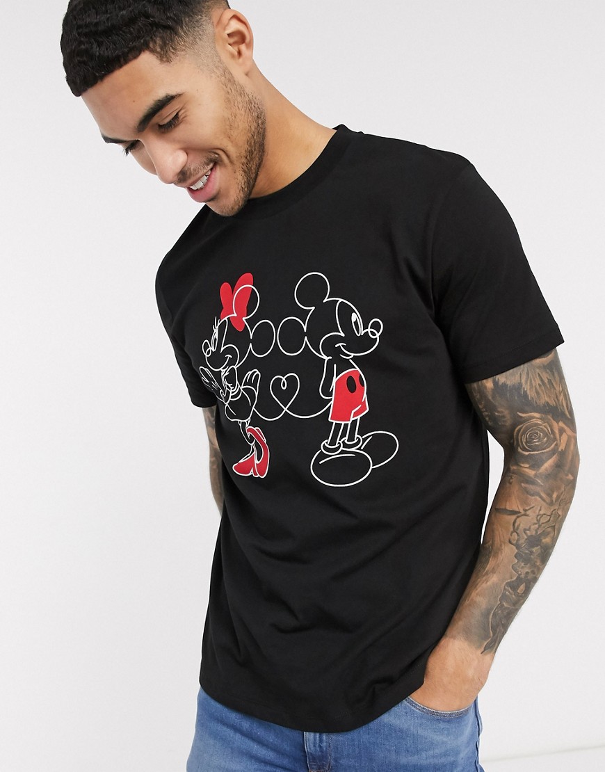 ASOS DESIGN Disney - T-shirt con stampa con Topolino e Minni sul davanti-Nero