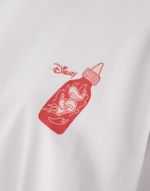 ASOS DESIGN Disney T-shirt con stampa Donald Duck hot stuff e ricamo, bianca, 3 di 4