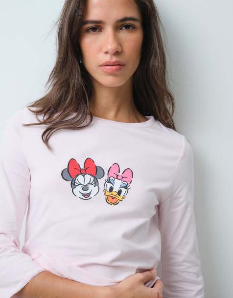 ASOS DESIGN Disney T-Shirt mit 3/4-Ärmeln und Minnie- und Daisy-Print in Babyrosa - view 1
