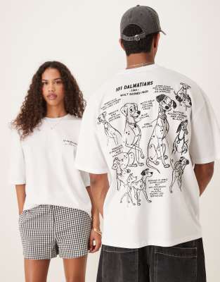 ASOS DESIGN - Disney - T-shirt oversize à imprimé Dalmatiens - Blanc