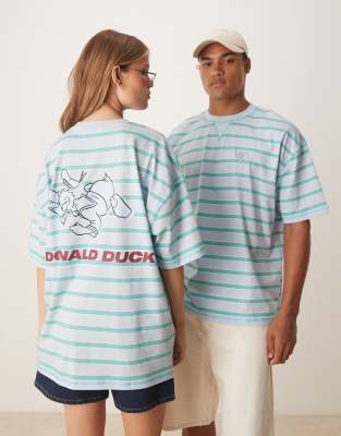 ASOS DESIGN - Disney - T-shirt oversize à imprimé Donald Duck - Bleu à fines rayures