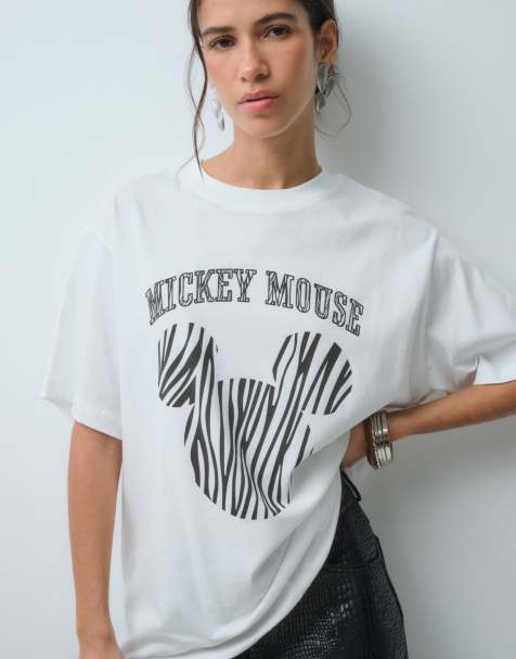 ASOS DESIGN Disney t-shirt oversize à imprimé zébré Mickey Mouse, blanc - view 1