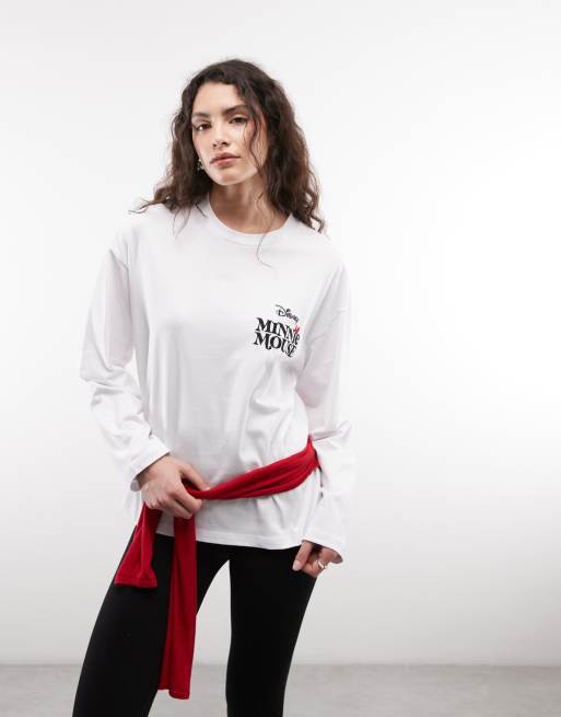 ASOS DESIGN Disney t-shirt oversize a maniche lunghe con stampa Minnie bianca, 4 di 4