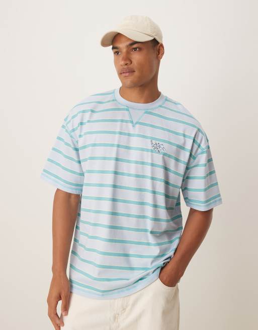 ASOS DESIGN - Disney - T-Shirt oversize blu gessato con stampa di Paperino, 2 di 4