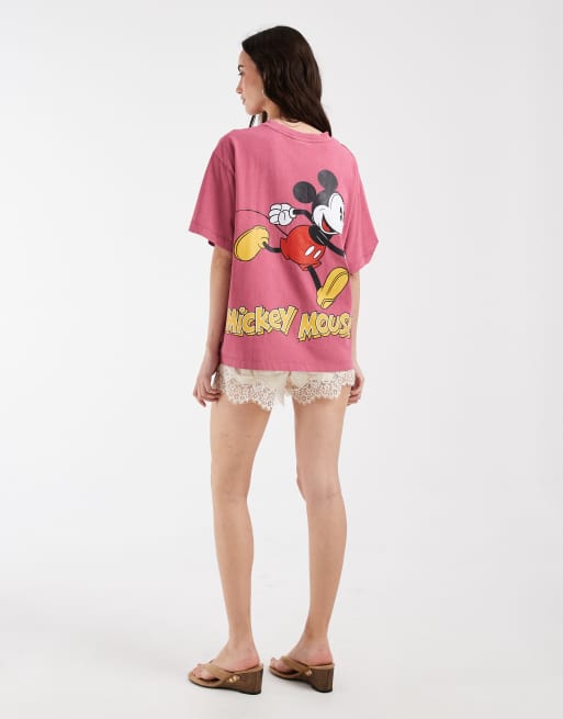 ASOS DESIGN Disney t-shirt oversize délavé avec imprimé Mickey Mouse bordeaux, 4 de 4