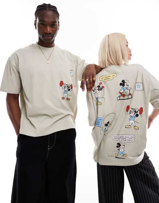ASOS DESIGN - Disney - T-shirt oversize unisex beige con stampa di Topolino, 4 di 4