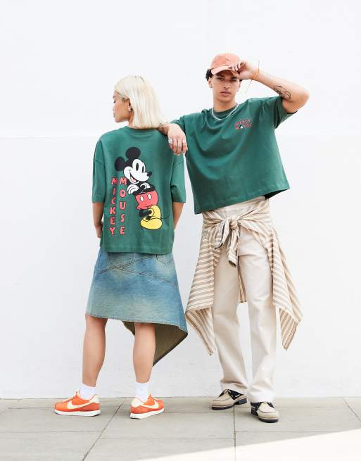 ASOS DESIGN - Disney - T-shirt oversize unisex verde con stampa di Topolino