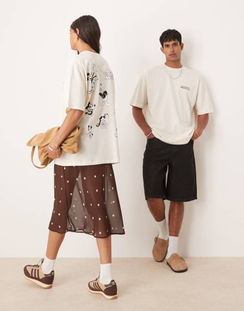 ASOS DESIGN – Disney – T-shirt unisex o kroju oversize w kolorze ecru z nadrukiem z Myszką Miki - view 1