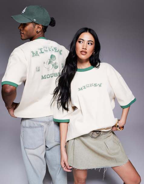ASOS DESIGN unisex boxy Disney t-shirt with Mickey Mouse prints in ivory