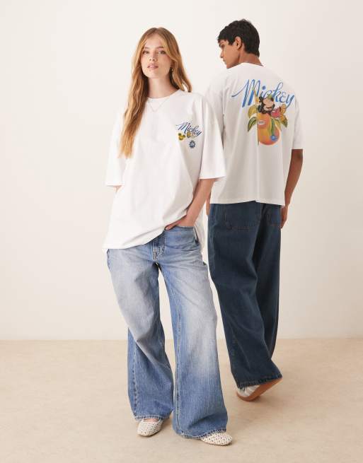 ASOS DESIGN - Disney - T-shirt unisex oversize bianca con stampe di Topolino e frutti, 2 di 4